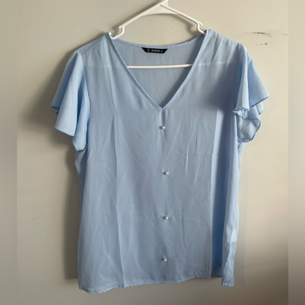 SHEIN Sky Blue V-Neck Top
